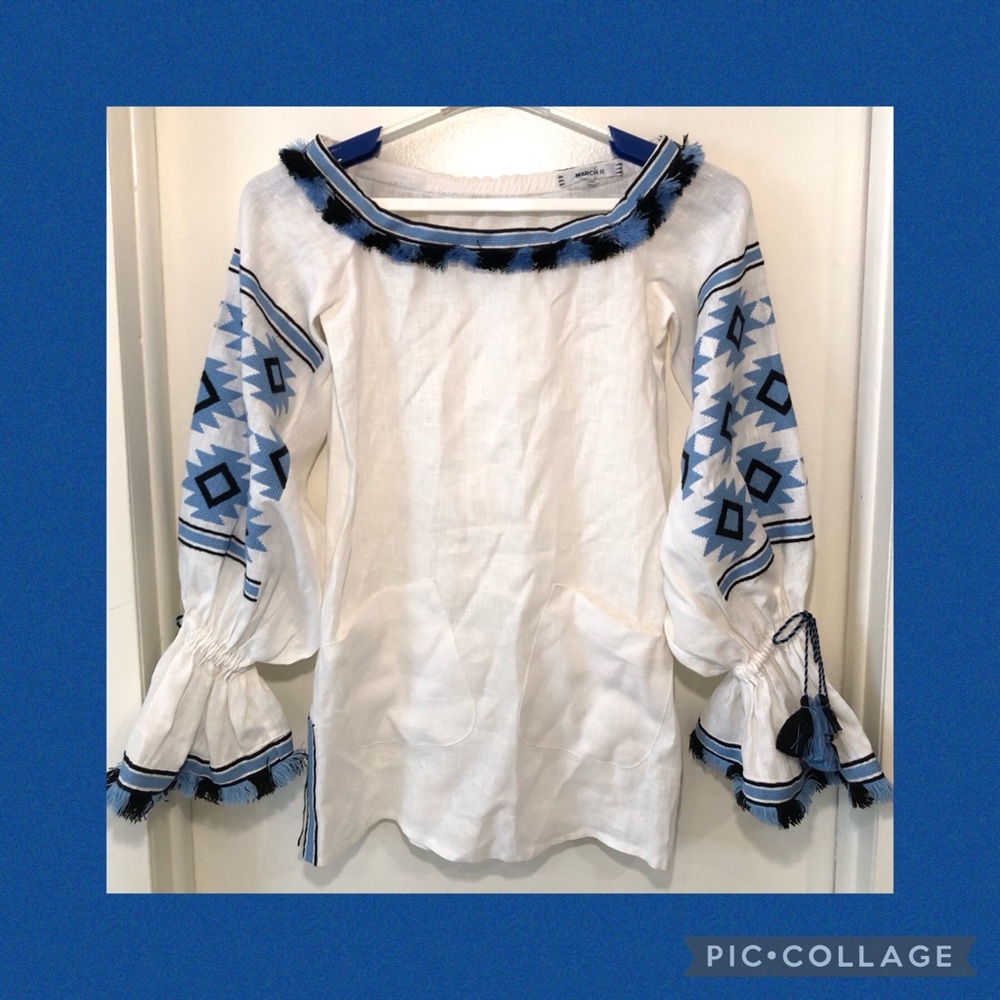 March 11 Linen Embroidered Mini Dress or Tunic Top